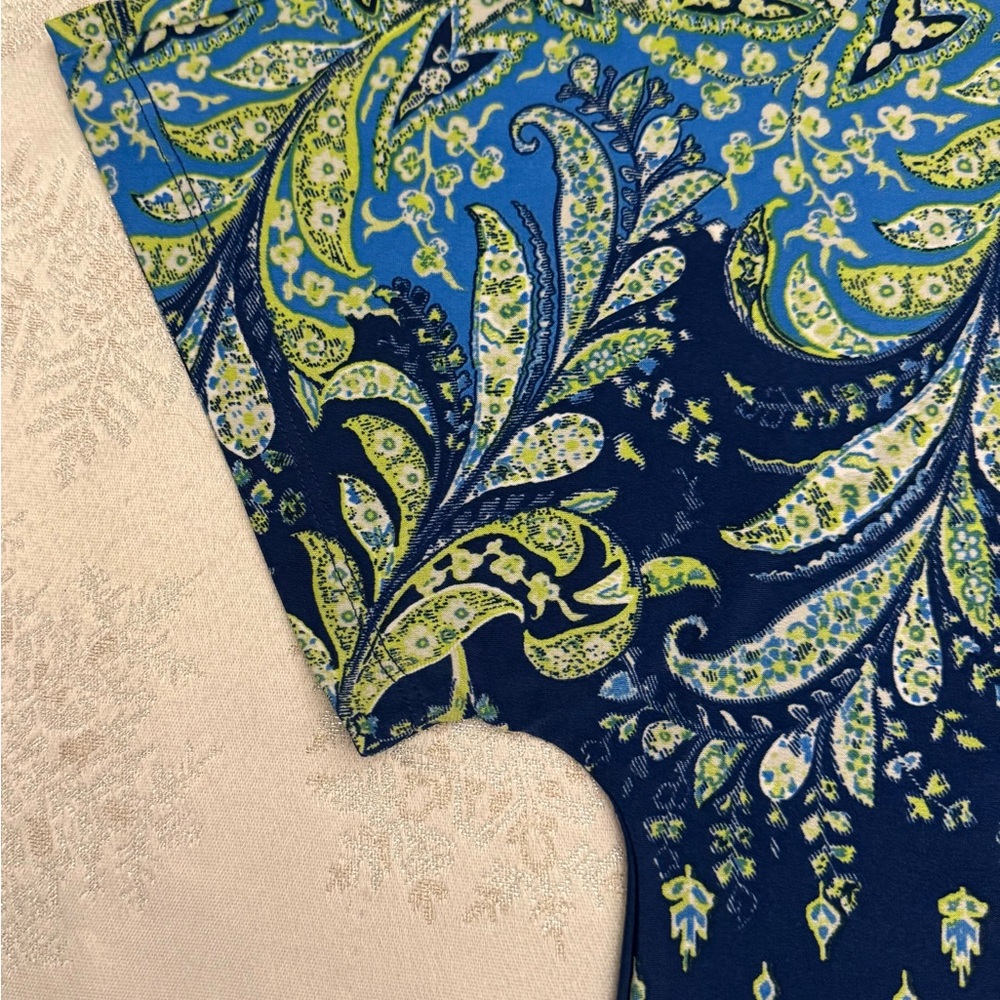 Susan Graver Blue Paisley Print Short Sleeve Top - Picture 3 of 6